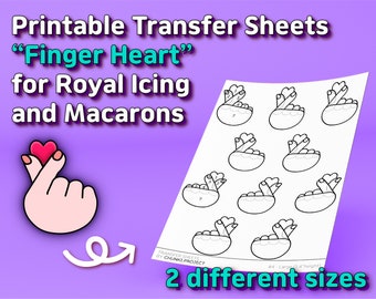 Hojas de transferencia imprimibles "Finger Heart" para glaseado real y macarons