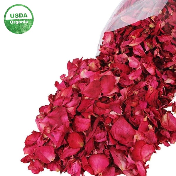 Pétale de rose rouge, biologique - 1 lb en vrac | Thé rose centifolia | Fleur séchée comestible - Herbe de qualité alimentaire SANS OGM