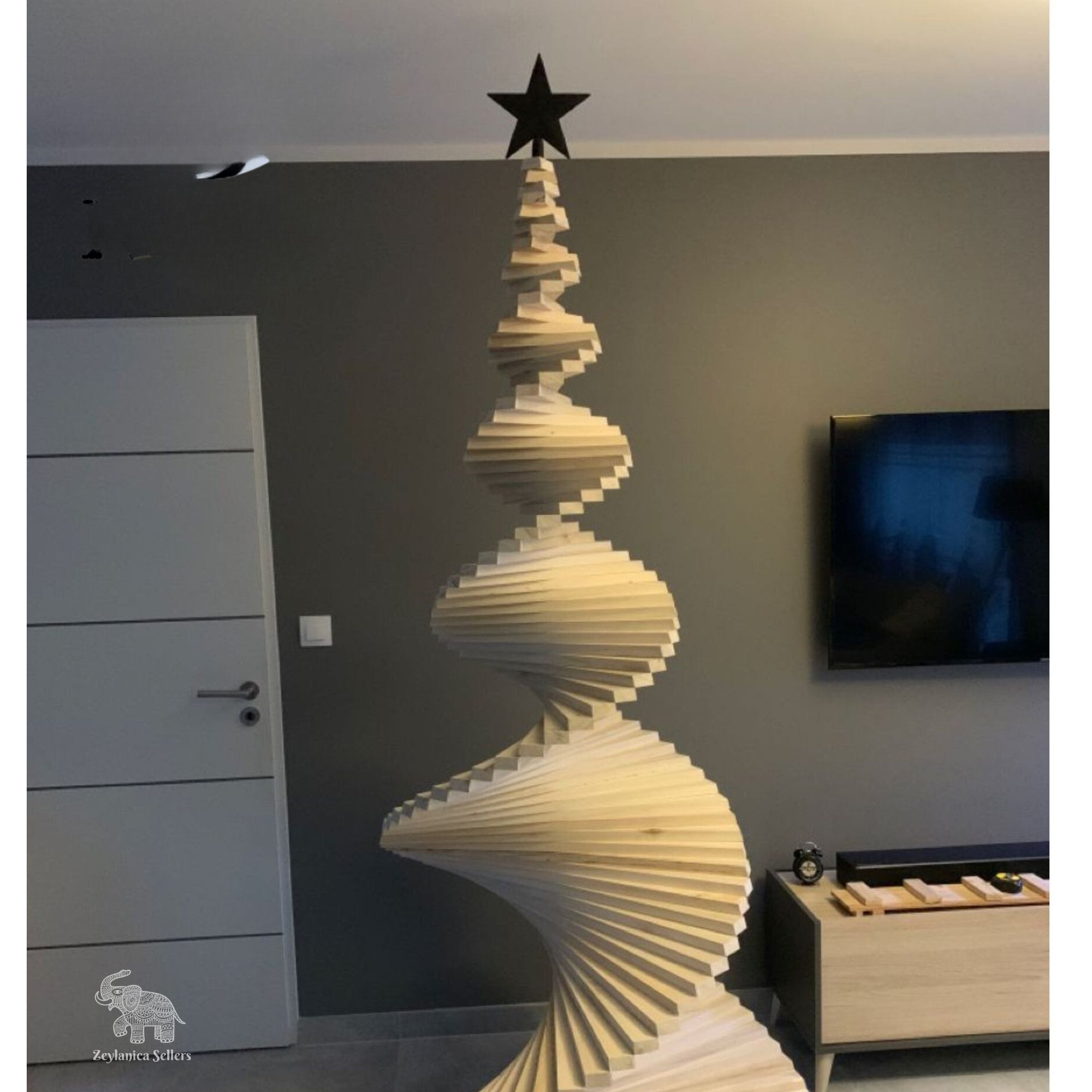 5FT8FT Full Branch more Sizes Available Wood Christmas Tree With Round