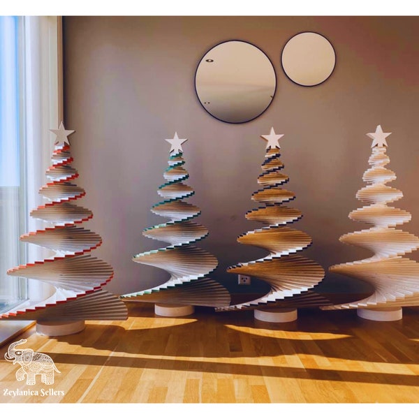 Ausgeräucherter Kiefernholz-Spiral-Weihnachtsbaum - Alternative Eiche, rustikales Urlaubsdekor, hölzerner Weihnachtsbaum, handgefertigtes festliches Mittelstück