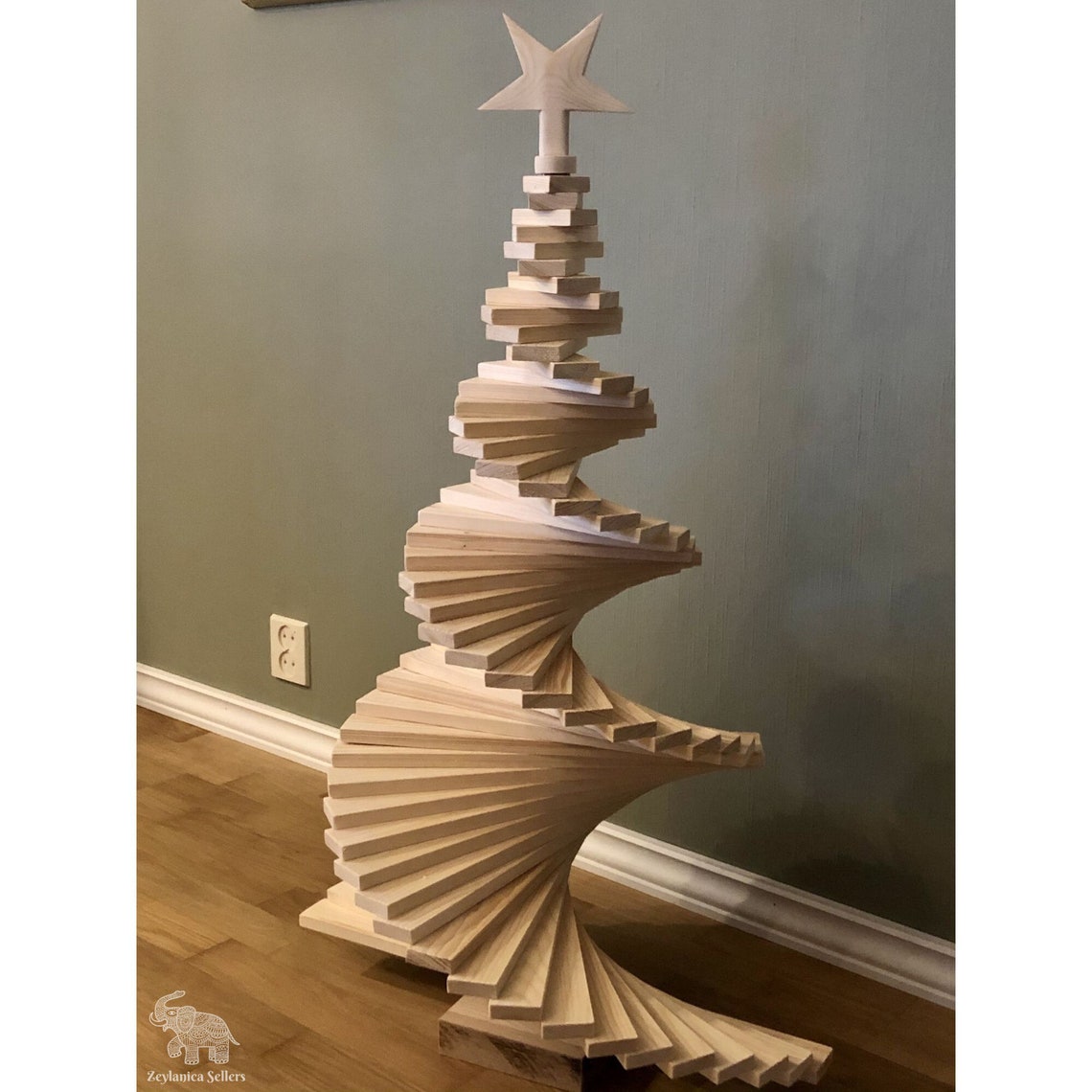 5FT8FT Full Branch more Sizes Available Wood Christmas Tree With Round