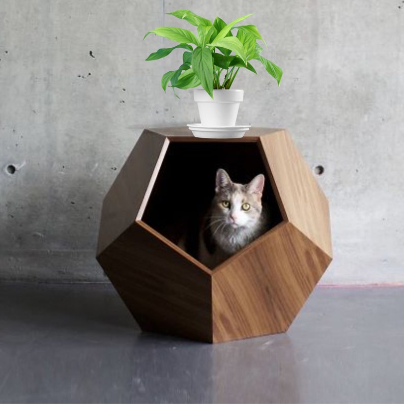 Modern Walnut Tree Veneered Mdf Cat Bed Cat Cave Premium Etsy