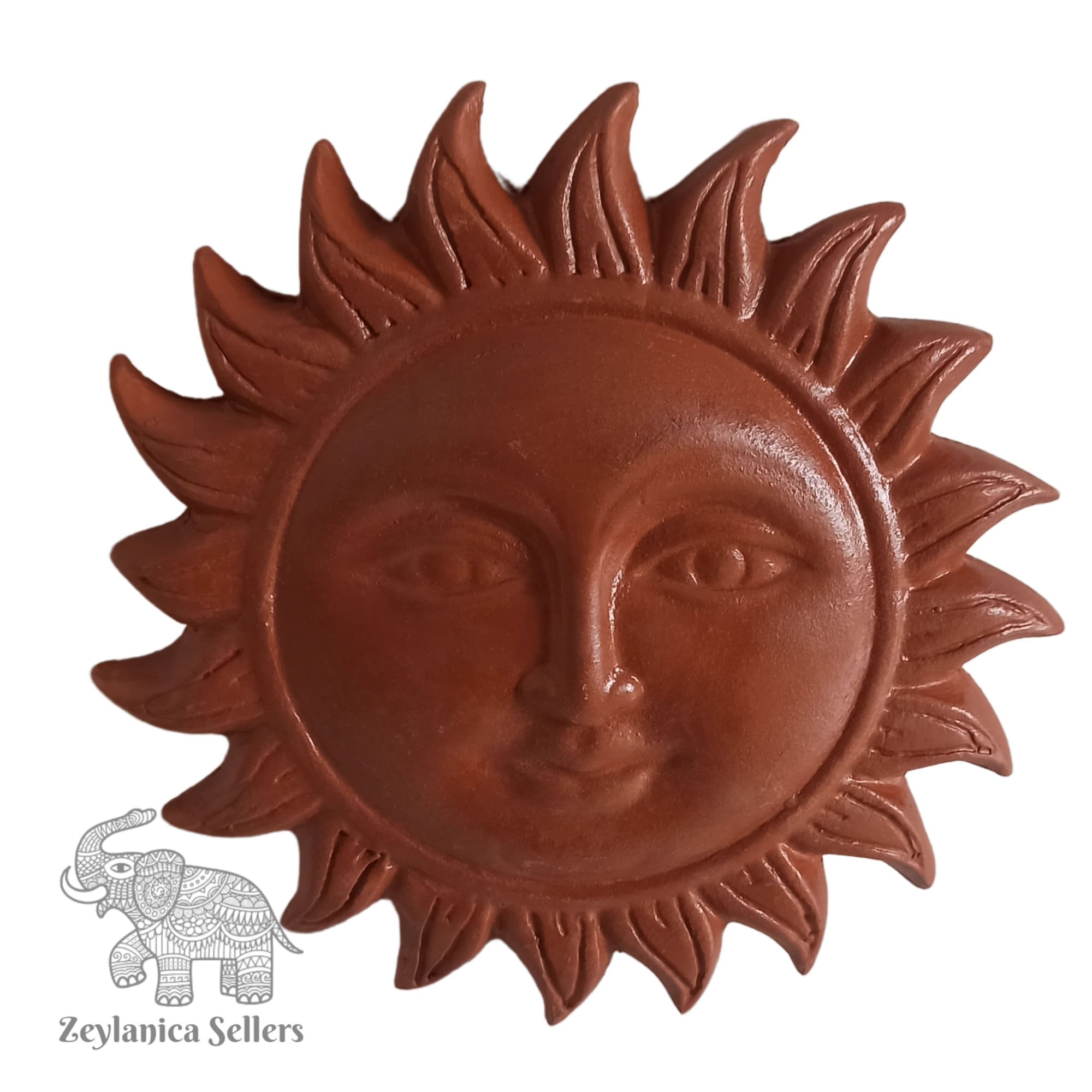 Terracotta Sun and Moon Sun Face Pottery Wall Hanging Naturel Wall