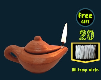Aladdin Clay Oil Lamp Diyas Pot Handmade Separate Lid Self Handle Home Christmas Lighting Decor Free 20 wicks Slab clay Free Shipping