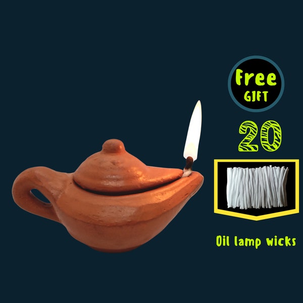 Aladdin Clay Oil Lamp Diyas Pot Handmade Separate Lid Self Handle Home Christmas Lighting Decor Free 20 wicks Slab clay Free Shipping