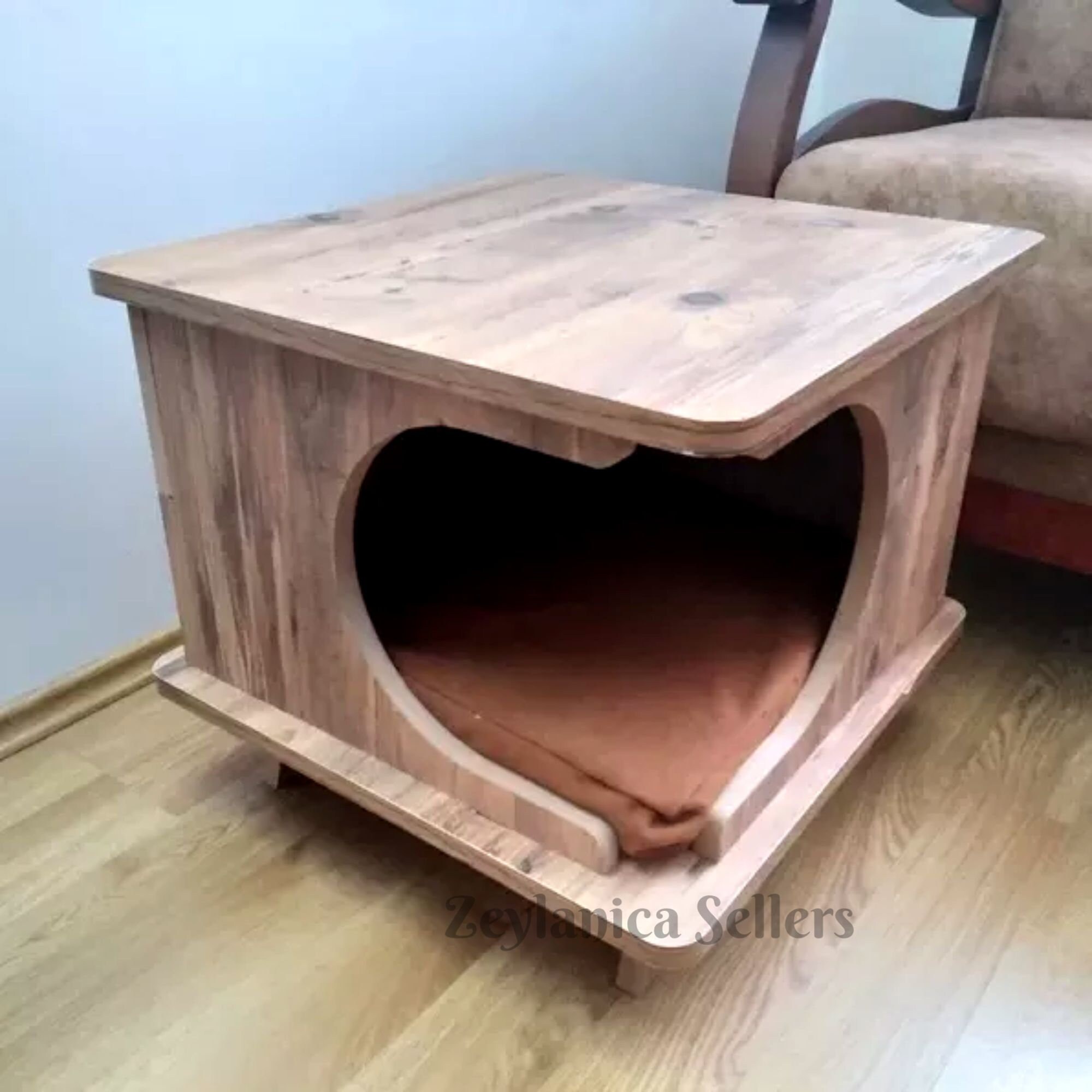 Stylish Plywood Cat House, Handmade Cozy Cat Bed Rustical Box Dark Oak Choose Your Color Etsy