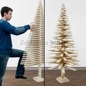 7.2 Feet Full Branch (more sizes available) pine Wood Christmas Tree with base, Minimal Tree