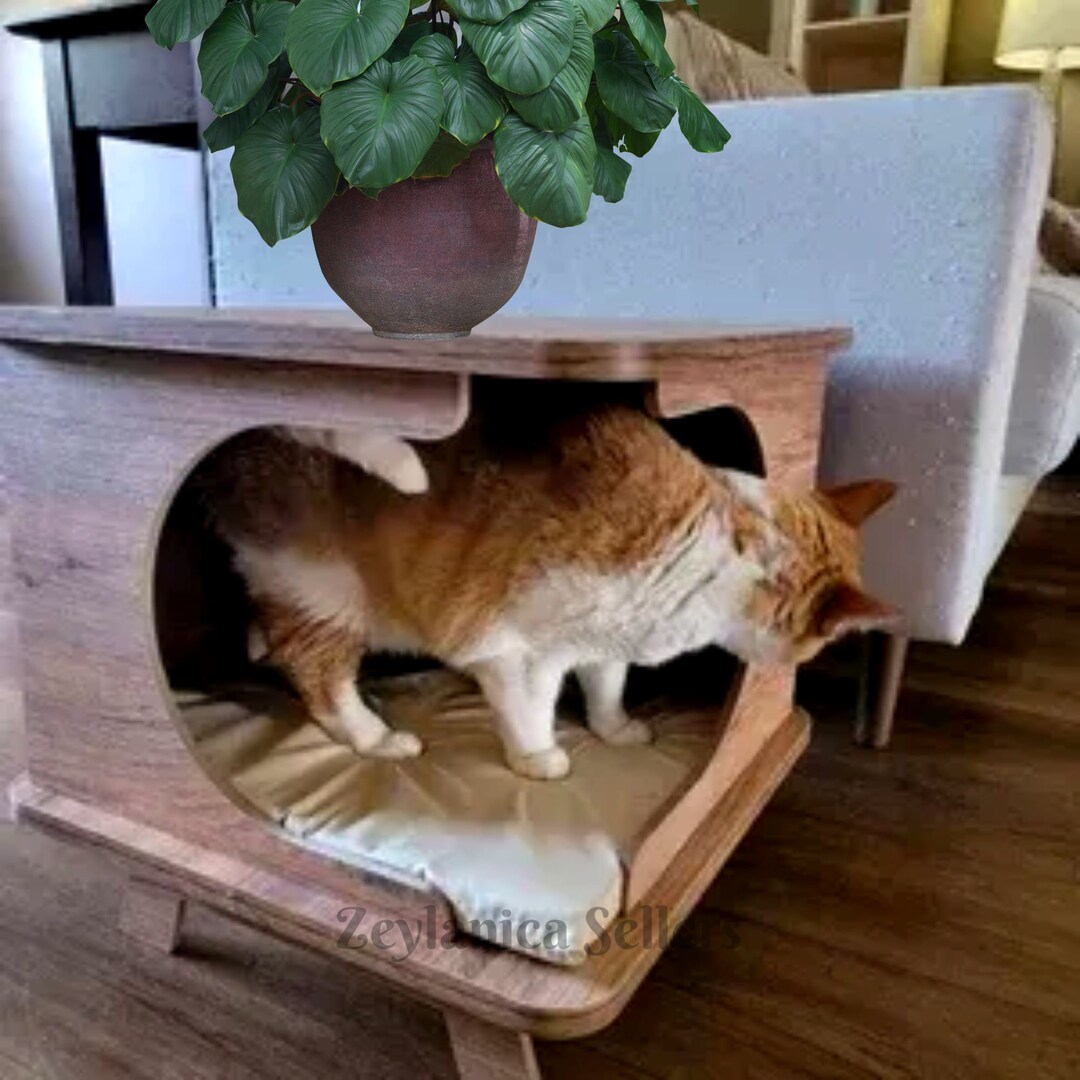 Stylish Plywood Cat House, Handmade Cozy Cat Bed Rustical Box Dark Oak Choose Your Color Etsy