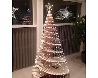 Albero di Natale in legno con ramo completo da 5FT-8FT (più dimensioni disponibili) con base a forma rotonda