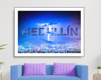 Medellin Colombia Printable Wall Art, Gallery Wall Set, Lightning Photography, Colombia Art, Digital Download Art