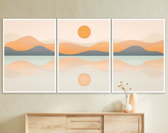 Mountains printable wall art set of 3 prints, Terracotta Print, Boho Wall Decor, boho art prints, digital download, art print,