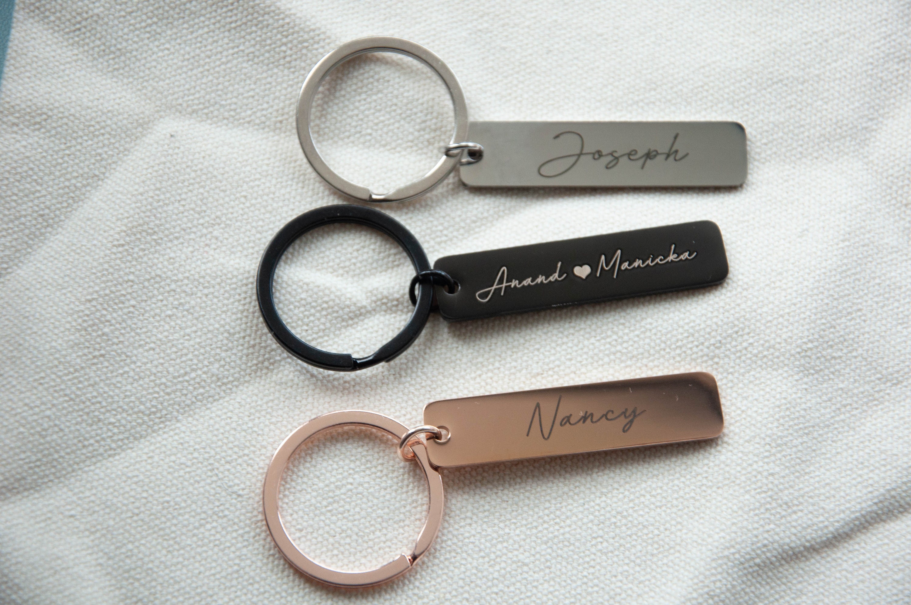 Personalized keychains, stainless steel keychains, laser engraved keychains, metal keychains, name keychains, text keychains
