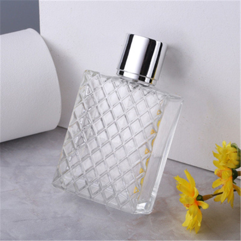 100ml 3.4 oz Perfume Bottle Grids Portable Clear Travel Refillable Perfume  Glass Empty Bottle (Assorted Color)