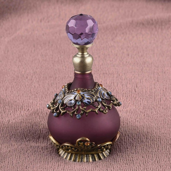 23ml Vintage Purple Flower Empty Glass Perfume Bottle Dropper Women Girl Gift