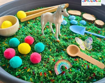 Unicorn Action Tray Montessori Game - Contenu de la poubelle sensorielle / Table sensorielle - Cadeau pour la motricité fine et les jeux de licorne