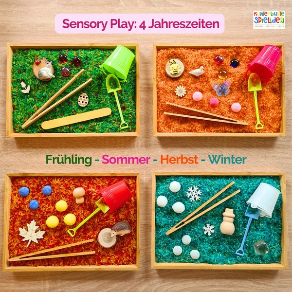 Jahreszeiten Sensory Play Öffnen-Schütten-Spielen Frühling Sommer Herbst Winter Montessori Spiel  - Jahreszeitentisch / Sensorischer Tisch