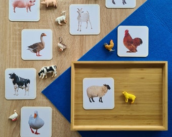 Montessori Zuordnungsspiel Bauernhoftiere Tierkarten+Tierfiguren erkennen & zuordnen- Montessori Spielzeug Kleinkinder Geschenk Pädagogik