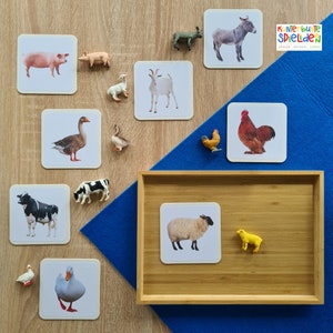 Jeu d'association Montessori Animaux de la ferme, cartes et figurines d'animaux, cadeau Montessori pour tout-petits, garçons et filles, anniversaire et Noël