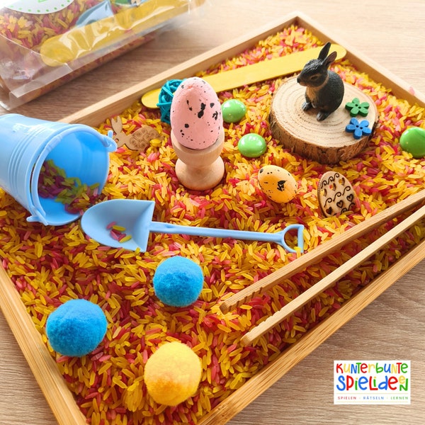 Ostern Sensory Play Geschenkidee Kleine Beschäftigung Montessori Spiel - Jahreszeitentisch / Schüttspiel Reis Frühling Sensorische Aktivität