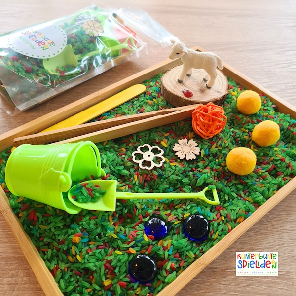 Spring Sensory Play Gift Idea Small Activity Montessori Game Seasonal Table / Pour Game Rice Spring Sensory Activity