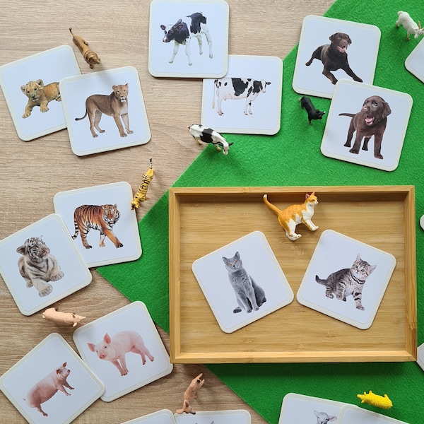 My first matching game - recognizing & assigning baby animals and moms - Montessori toys toddler gift toddler pedagogy Easter