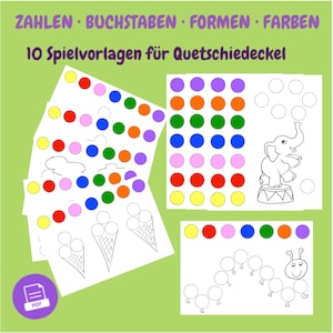 10 plantillas de juegos para apretar tapas | Aprendiendo números, formas, letras y colores - Preescolar - Montessori