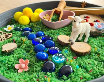 Frühling Sensory Play Aktionstablett "Frühlingswiese" - Oster Sensory Bin - Sensory Kit - Sensorisches Spielzeug -  Ostergeschenk