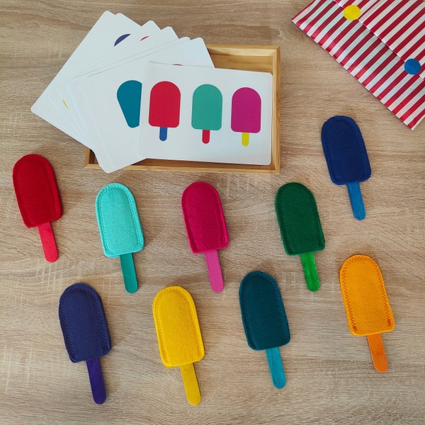 Kreatives Lernspielzeug  "Eisdiele": Farben zuordnen + Feinmotorik fördern, Geburtstagsgeschenk, Ostern, Kaufmannsladen, Eis , Filz und Holz