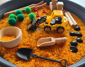 Bandeja de acción del sitio de construcción Juego Montessori - Contenido del contenedor sensorial / Kit sensorial - Regalo para habilidades motoras finas + Creatividad Pascua