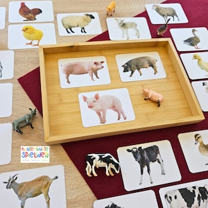 Juego de memoria para familias de animales: regalo para niños pequeños amantes de los animales. Bandeja de actividades Montessori con tarjetas de animales para rellenar el calendario de adviento.
