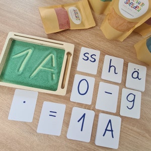 Montessori Sandtablett/ Schreiben lernen Sandpapierbuchstaben/ Grundschrift Alphabet Karten Geschenk zur Einschulung / Zuckertüte Geschenk Bild 5