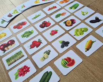 Fruit and vegetable learning cards I Memory I Fruit, vegetables, Montessori toys, vocabulary, memory, school cone