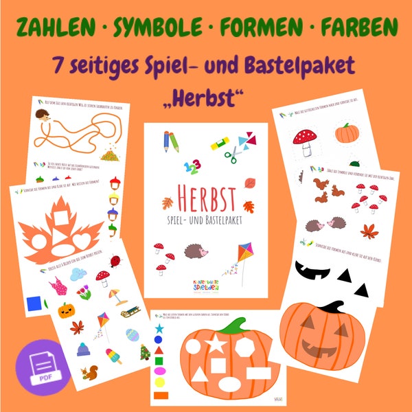 Lernmaterial / Übungsblätter / Lernblätter "Herbst" : 7 Arbeitsblätter für Kleinkinder / Busy Paper / Bastelvorlage Kindergarten / Printable