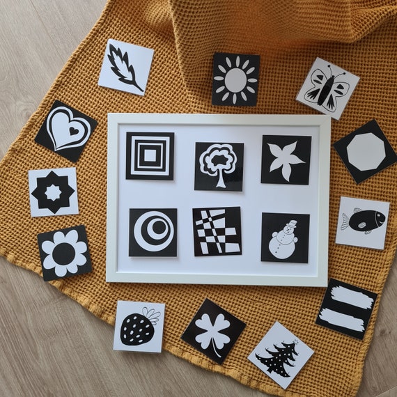 Jouets Montessori en Noir et Blanc pour Bébé, Carte Flash pour Éducatif  Précoce, Éthiculation Visuelle pour Enfant