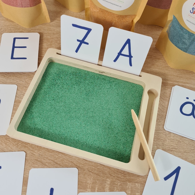 Montessori Sandtablett/ Schreiben lernen Sandpapierbuchstaben/ Grundschrift Alphabet Karten Geschenk zur Einschulung / Zuckertüte Geschenk Bild 6