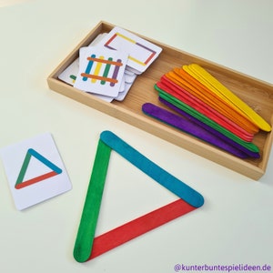 27 motifs for wooden sticks to copy (PDF) - learning shapes, patterns, colors, preschool children