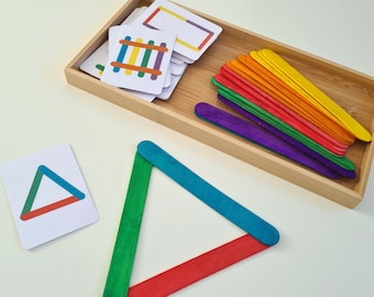 27 motieven voor houten stokjes om te kopiëren (PDF) - vormen, patronen, leerkleuren, kleuters