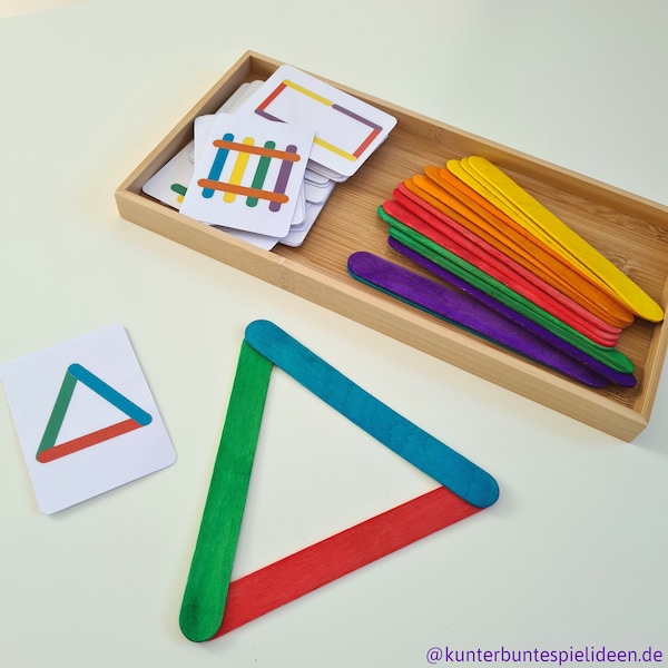 27 motifs for wooden sticks to add (PDF) - learn shapes, patterns, colors, preschool children