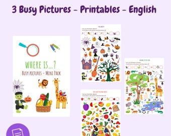 English version: "Where is..?" Printable for Toddlers - Halloween - Zoo Visit - Fruits and Vegetables - 3 Pages Instant Download - Preschool