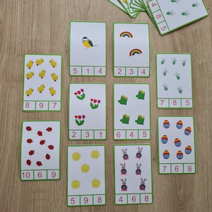 PDF - 20 flashcards I para números y cantidades 1-10 I Preescolar | Guardería | Tarjetas didácticas | Símbolos de primavera