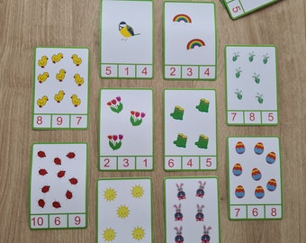 PDF - 20 learning cards I for the numbers and quantities 1-10 I preschool | Nursery | Flash cards | spring symbols