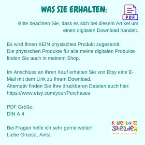 May include: A digital download product description in German, explaining that the buyer will receive a digital download and not a physical product. The description also includes information about how to access the download and the size of the PDF file.