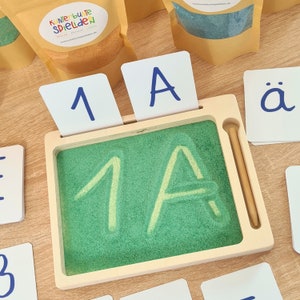 Montessori Sandtablett/ Schreiben lernen Sandpapierbuchstaben/ Grundschrift Alphabet Karten Geschenk zur Einschulung / Zuckertüte Geschenk Bild 1