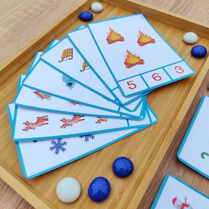 Spielset Lernkarten: Zahlen lernen 1 bis 10 I Montessori Geschenk /  Wintersymbole/  Lernspielzeug  Kita und Vorschule