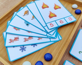 Spielset Lernkarten: Zahlen lernen 1 bis 10 I Montessori Geschenk /  Wintersymbole/  Lernspielzeug  Kita und Vorschule