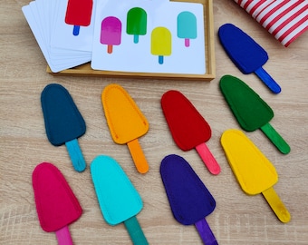 Felt toy: "Popsicle" assigning colors, fine motor skills, Montessori game, gift for babies + toddlers, grocery store, felt popsicle