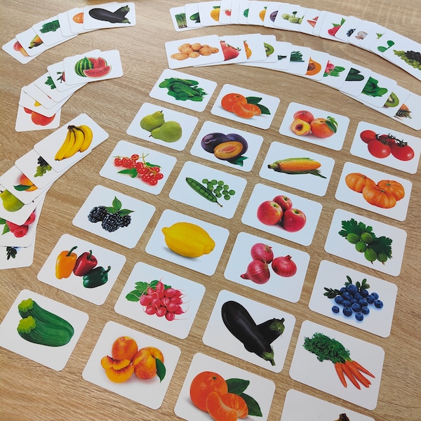 44 Obst und Gemüse Lernkarten I Memory I Obst, Gemüse, Montessori Spielzeug, Flashcards Obst und Gemüse - Lernkarten für Kinder - Fotokarten