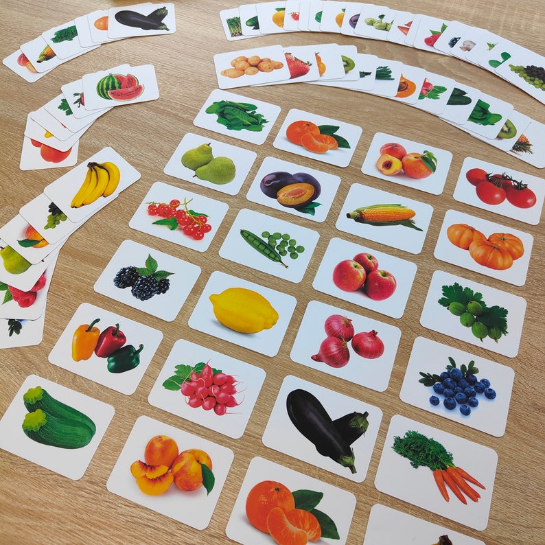 44 Fruit and Vegetable Flashcards I Memory I Fruit, Vegetables, Montessori Toys, Flashcards Fruit and Vegetables Flashcards for Children Photo Cards image 1