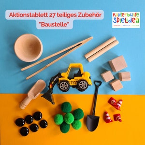 Schüttspiele Aktionstablett Baustelle, Sensorischer gefärbter Reis mit Autos Sensorisches Spielzeug für Kleinkinder
Aktionstabletts für Kinder
Montessori 
Kreative Geschenkideen für Kinder
Weihnachtsgeschenke für Kleinkinder