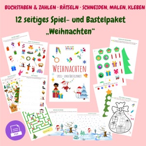 Kreativpaket "Weihnachten" / farbenfroh und spielerisch Lernen: 12 Arbeitsblätter für Kinder/ Busy Paper / Kindergarten / Printable